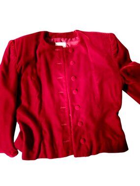 Vintage 90s Red Velvet Cropped Jacket Whimsigoth Victorian Puff Sleeve Women M